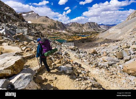 Backpacker On The Bishop Pass Trail John Muir Wilderness Sierra