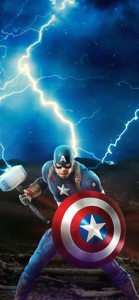 1125x2436 Captain America Mjolnir Avengers Endgame 4k Artwork Iphone Xs