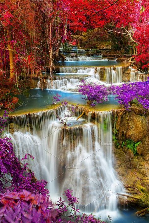 Waterfall Featuring Autumn Background And Beautiful Beautiful