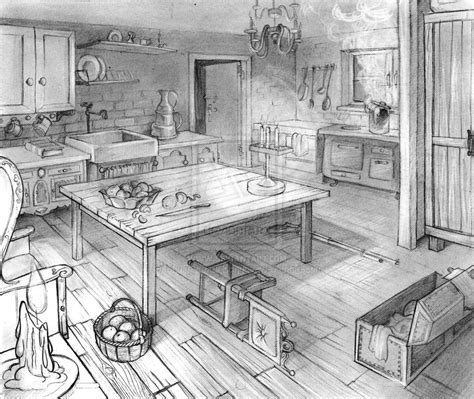 How To Draw A Kitchen Room In 2 Point Perspective Drawings Of Love