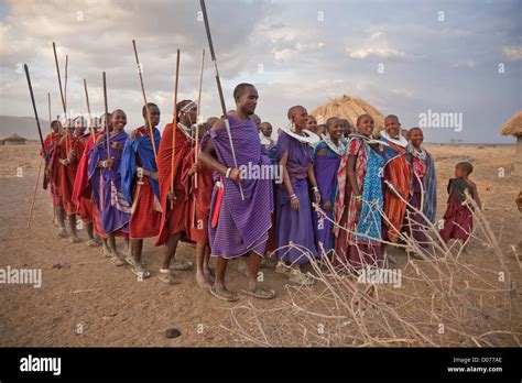 A Group Of Maasai Men And Women Performing A Dance At Tanzaniaeast