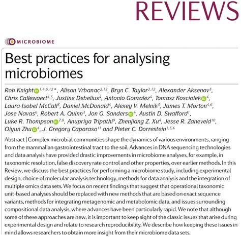 Nature Reviews Microbiology：分析微生物组的最佳实践 全文解读研究
