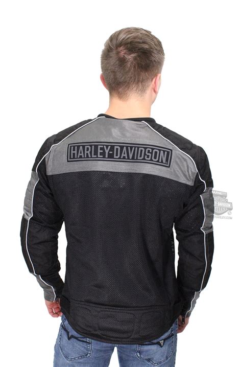 Ride more, sweat less in this breathable mesh jacket. Harley-Davidson® Mens Toil Collarless Reflective Mesh ...