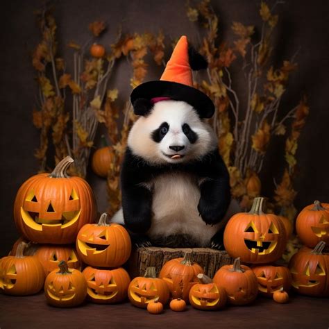 Panda Ween Party Adorable Costume Clad Panda Amidst Halloween Delights 🐼👻 In 2023 Panda