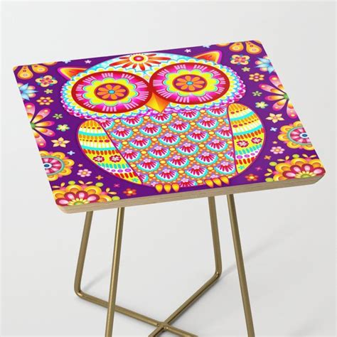 Colorful Owl Art Side Table | Colorful owl art, Colorful owls, Owl art