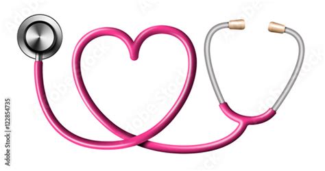 Pink Stethoscope In Shape Of Heart On White Background Stock Photo