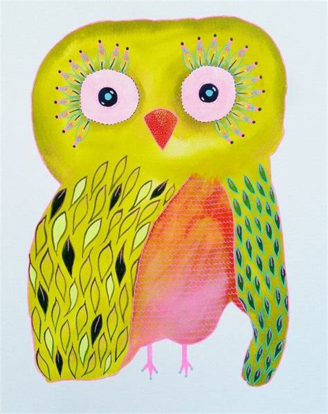 Owl Painting Owl Print Baby Owl Painting Yellow Owl