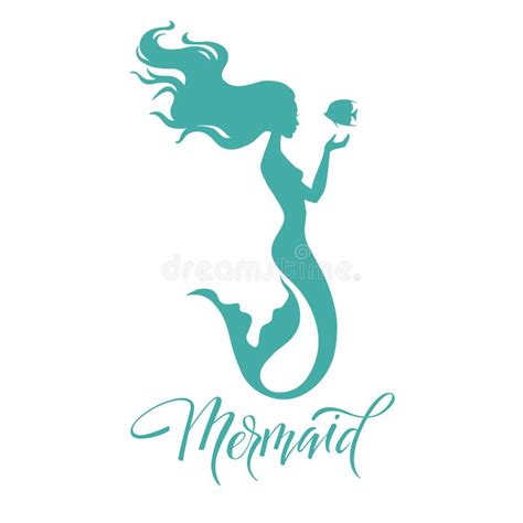 Mermaid Silhouette Hand Drawn Vector Illustration Isolated On White