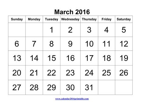 March 2016 Calendar Printable Excel Printable Calendar 2016 Calendar