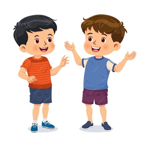 Premium Vector Two Little Boys Have Fun Talking Together Cartoon