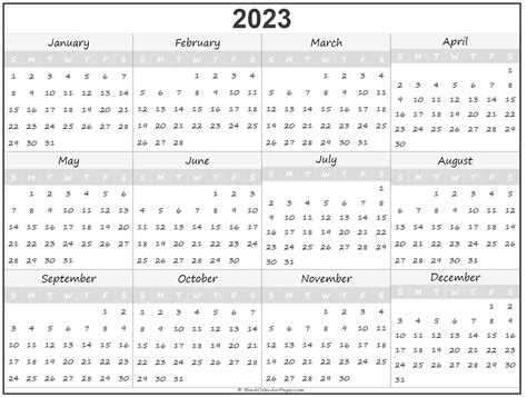 2023 Calendar Printable Yearly With Holidays