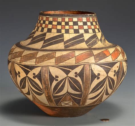Lot 506 Native American Pottery Jar Acoma Olla Case Antiques