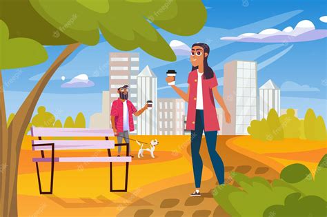 Premium Vector Park Concept With People Scene The Background Cartoon