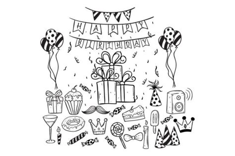 Doodle Birthday Party Collection Graphic By Padmasanjaya · Creative Fabrica