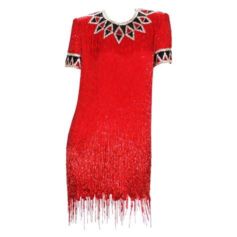 Bob Mackie 80 S Rare Red Beaded Fringe Cocktail Dress For Sale At 1stdibs Red Beaded Fringe