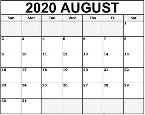 Simple August 2020 Calendar Word With Holidays One Platform For