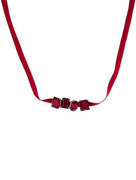 Christian Dior Crystal Ribbon Id Logo Choker Necklace Silver Tone