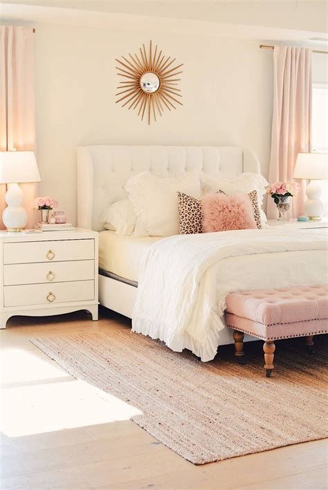 Master Bedroom Makeover White Tufted Bed White And Gold Lamps White
