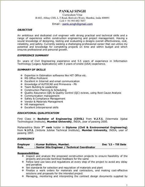 Project Manager Sample Resume India Resume Example Gallery