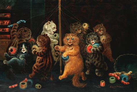 Louis Wain 1860 1939 The Maypole Oil On Canvas Cat Art Louis