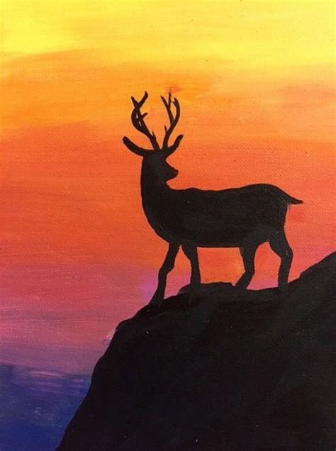 Deer Silhouette In Sunset Painting Deer Silhouette Painting Deer
