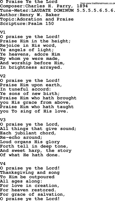 Adventist Hymn O Praise Ye The Lord Christian Song Lyrics With Pdf