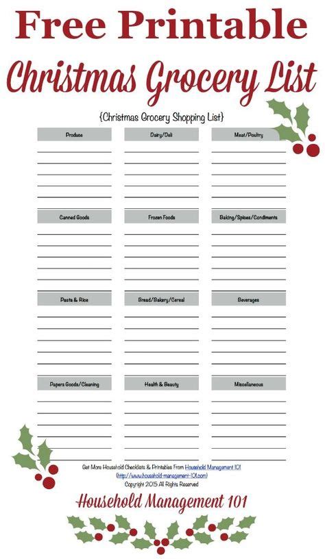 Printable Christmas Grocery List For Your Holiday Meals Free Christmas Printables Christmas