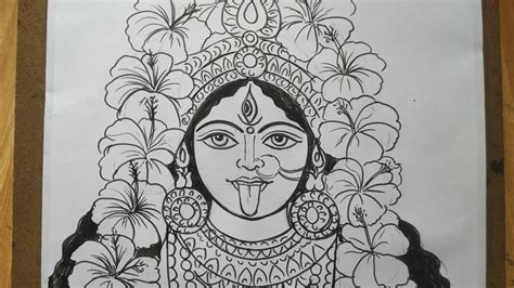 How To Draw Maa Kali Face Easy Line Drawing Devi Kali Sketch Kali