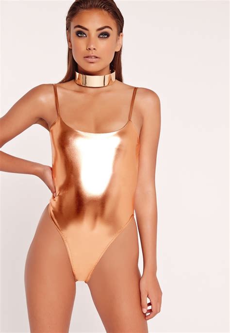 missguided body cuivré peace love metallic bodysuit women tops online bodysuit