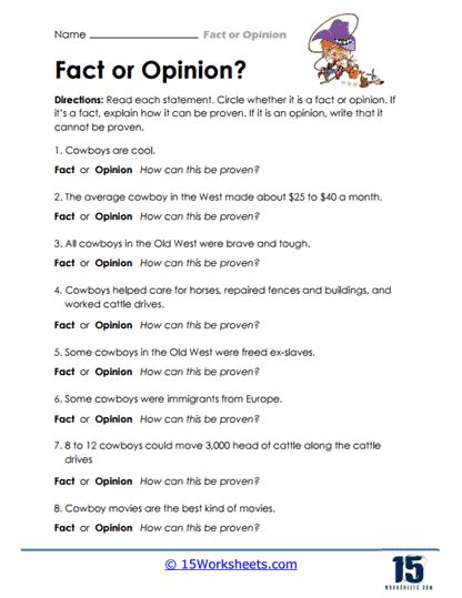 Fact Or Opinion Worksheets 15