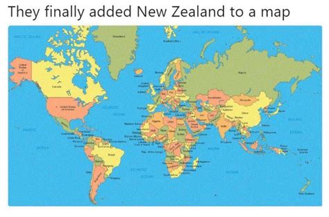 New Zealand On World Political Map World Map Blue Patched New