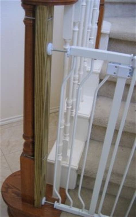 First, we will start with the top of the stairs. To mount baby gate to irregularly shaped banister post ...