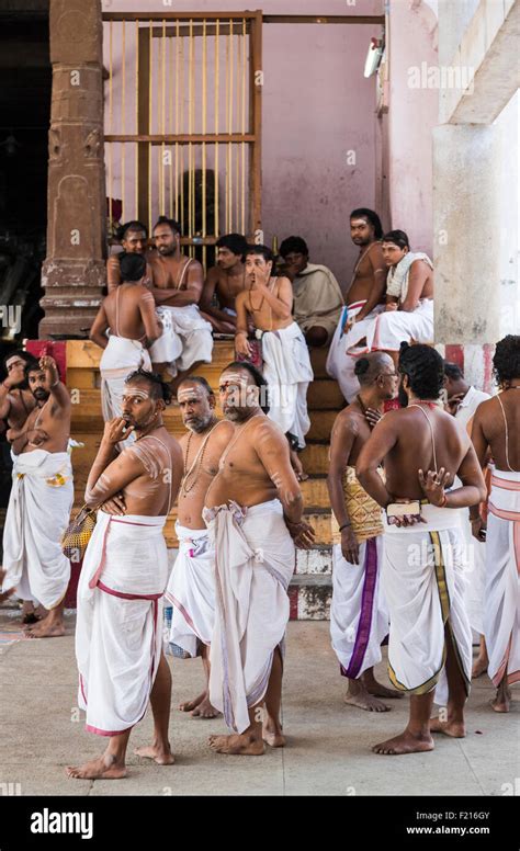 Brahmins In Traditional Dress Gathering At The Hindu Thillai Natarajah