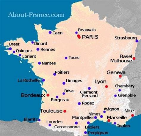 Flyplasser I Frankrike Kart Kart Over Frankrike Viser Flyplasser