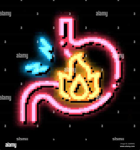 Severe Heartburn Stomach Pain Neon Glow Icon Illustration Stock Vector