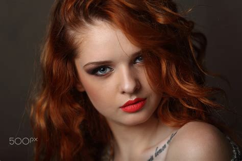 Wallpaper Face Women Redhead Model Long Hair Blue Eyes Singer Red Lipstick Tattoo