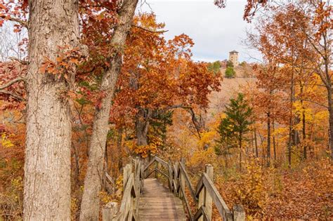 Overcast View Of The Fall Color Of Ha Ha Tonka State Park Stock Photo