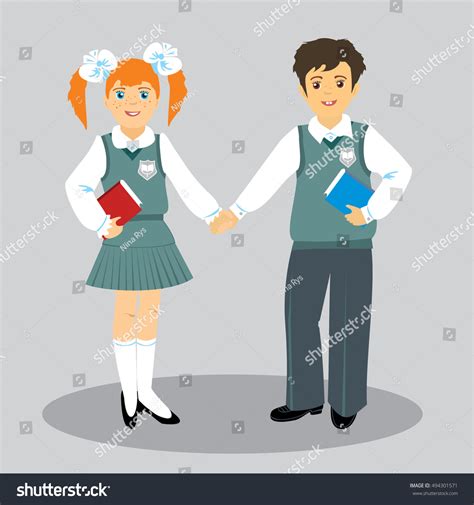 Boy Girl School Uniform Vector Illustration Stock Vector Royalty Free