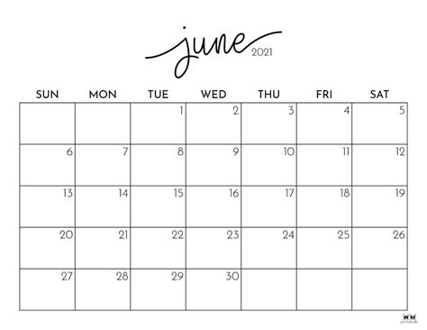 June 2021 Calendars 15 Free Printables Printabulls