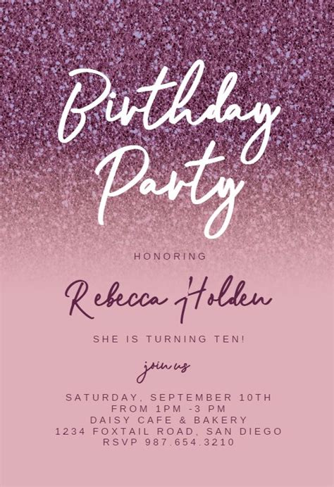 Rose Gold Glitter Birthday Invitation Template Free Greetings