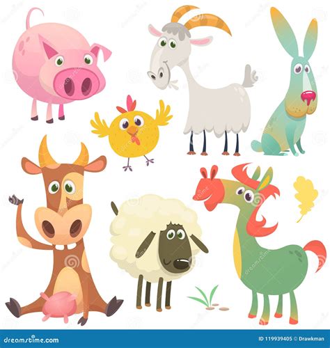 Cartoon Farm Animals Set Vector Illustration Stock Vector