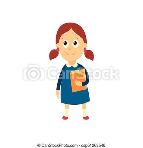 Vector Flat Cartoon Girl Pupil Isolated Vector Flat Cartoon Female