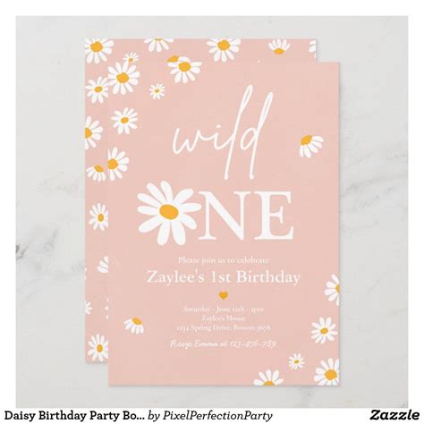 Daisy Birthday Party Bohmian Wild One 1st Birthday Invitation 1st