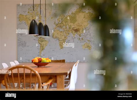 Dining Room Table With Wall Map Stock Photo Alamy