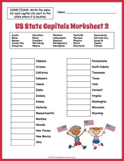 Free Printable States And Capitals Worksheets Worksheets Master