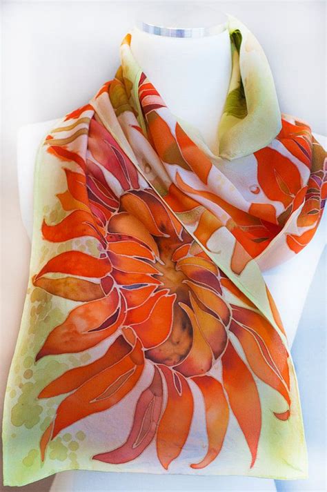 Hand Painted White Silk Scarf Orange Sunflowers With Di Silkwonder