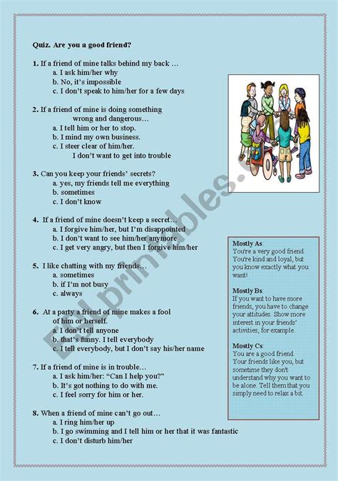 quiz are you a good friend esl worksheet by iottip