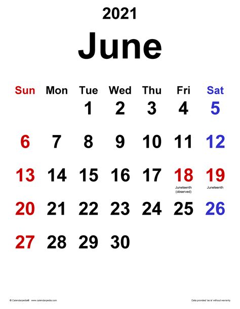 June 2021 Calendar Free Printable Calendar Templates June 2021