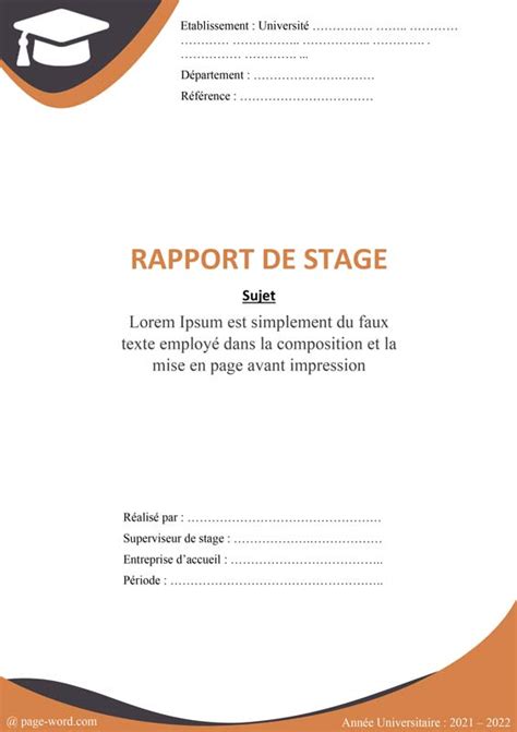 Page De Garde Du Rapport De Stage Au Format Word Et Pdf