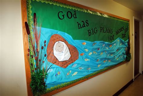 Baby Moses Bulletin Board With Fish That The Children Decorated